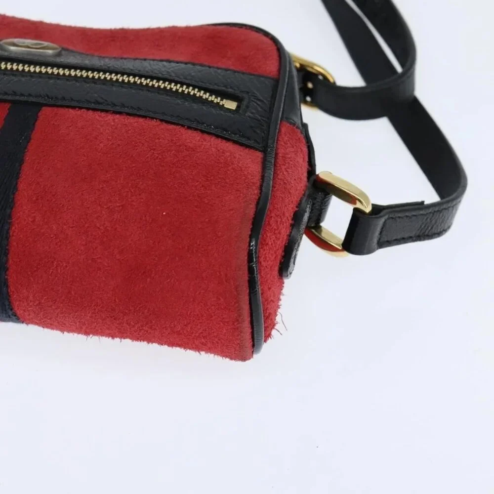 GUCCI Sherry Line Shoulder Bag Suede Patent Red Gold black 527350 Auth bs30609 - Picture 12 of 16